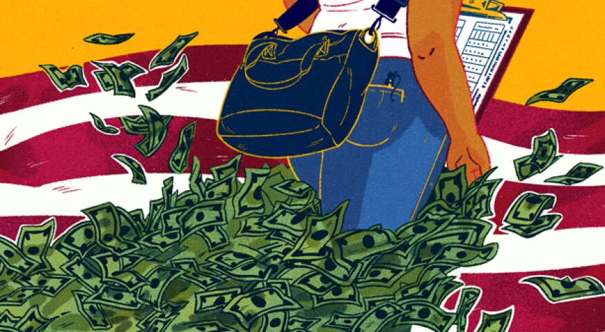 illustration of lady being followed by sidehustle money by islenia mil