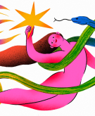 illustration of snake wrapped around woman holding a star