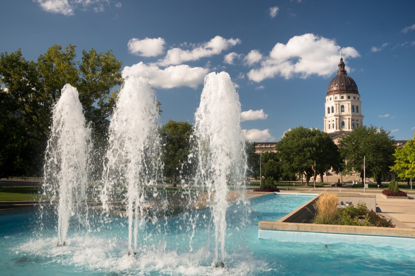 Topeka Kansas Capital Capitol Building Fountains Downtown City Skyline