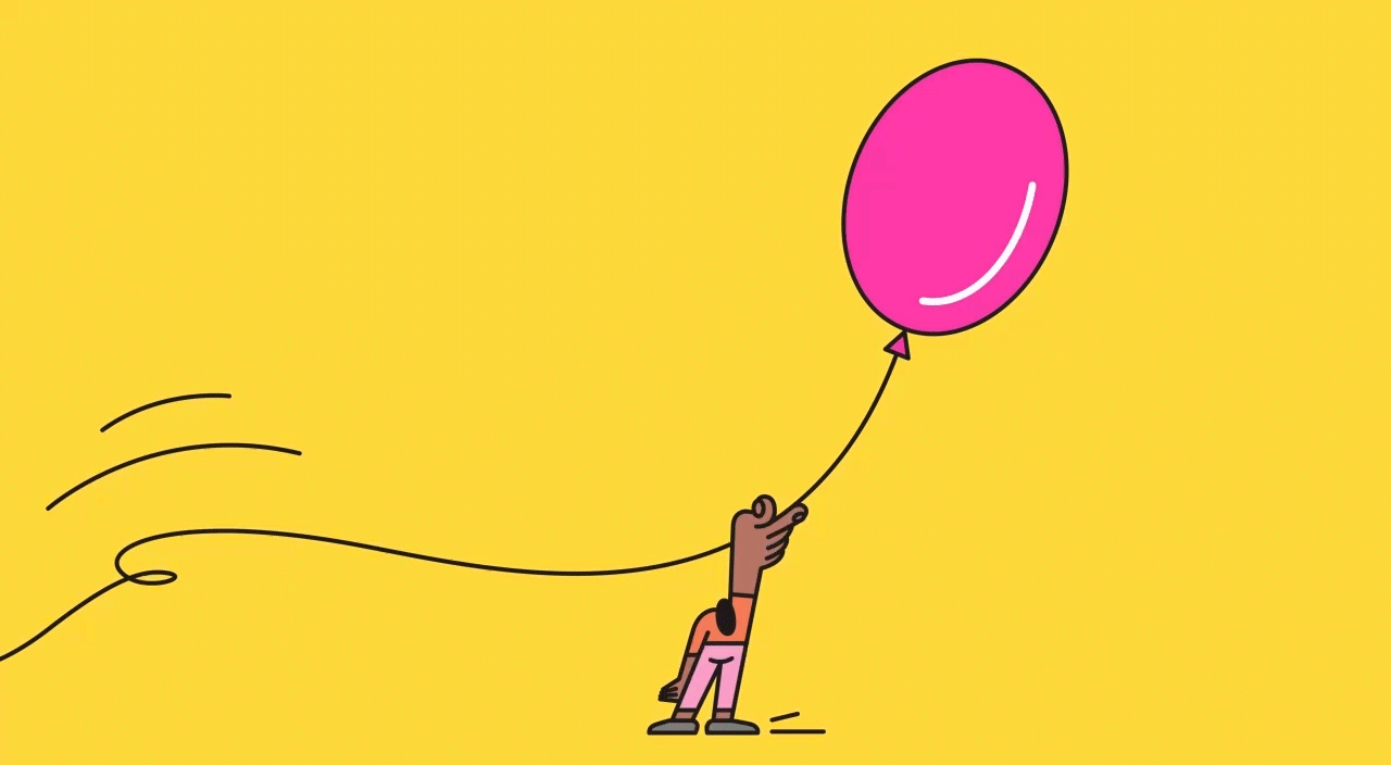 gif illustration of woman letting go of pink balloon