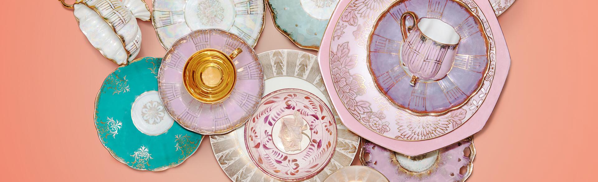 photo of various antique tea cups and dishes