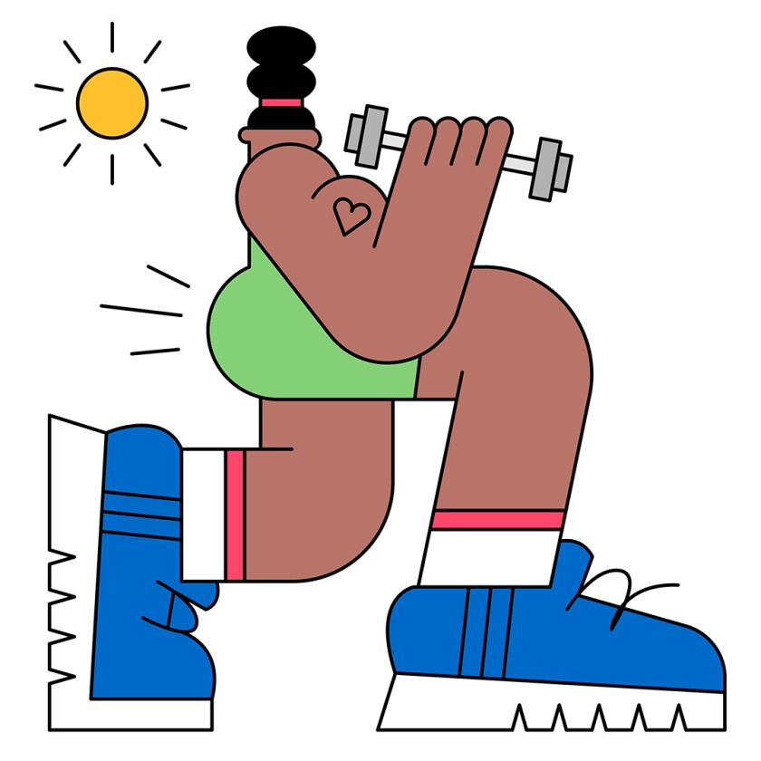 illustration of woman doing a Lunge with Biceps Curl