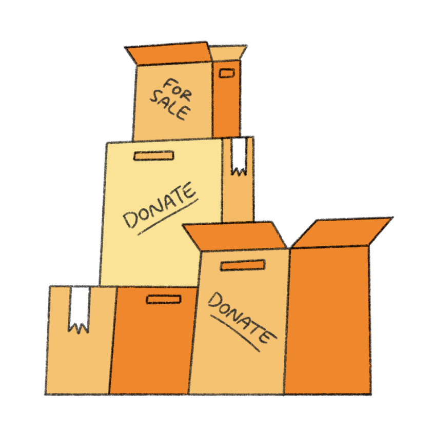 illustration of cardboard boxes for donations and selling items