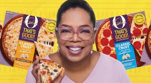 photo collage of oprah and her pizza line