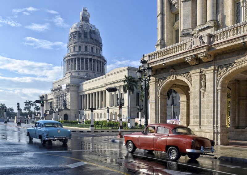 Old American car on street in Havana, Cuba