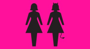 An illustration of two female silhouettes. One silhouette is normal, while the other has Devil horns and a tail, indicating a toxic friendship.