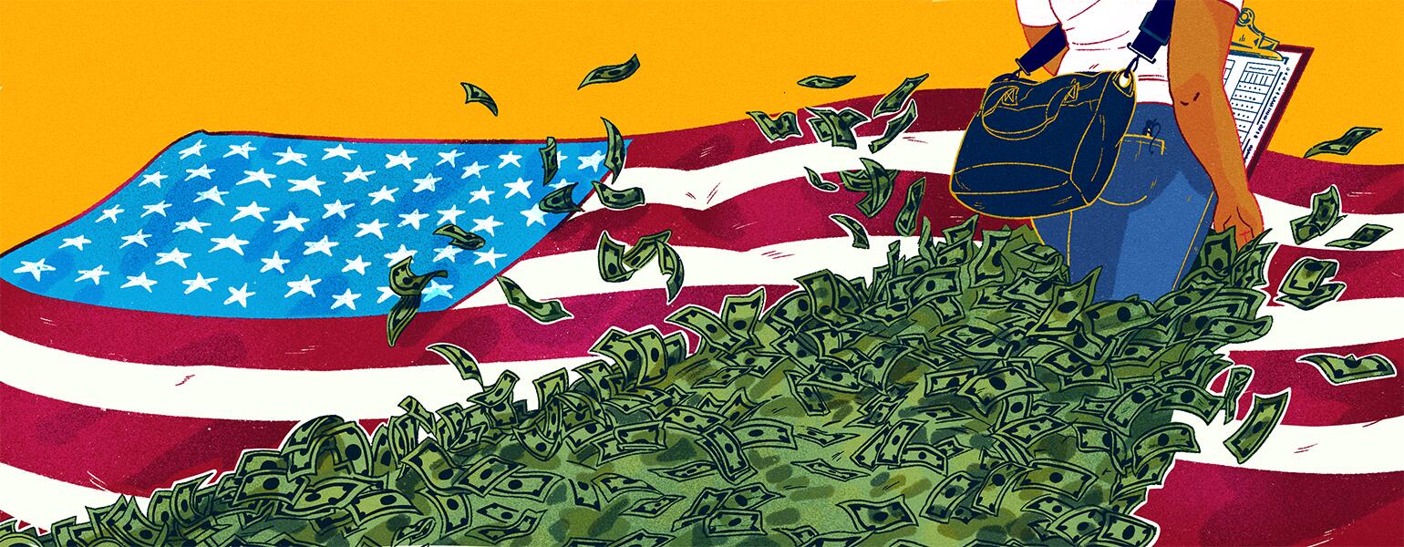 illustration of lady being followed by sidehustle money by islenia mil