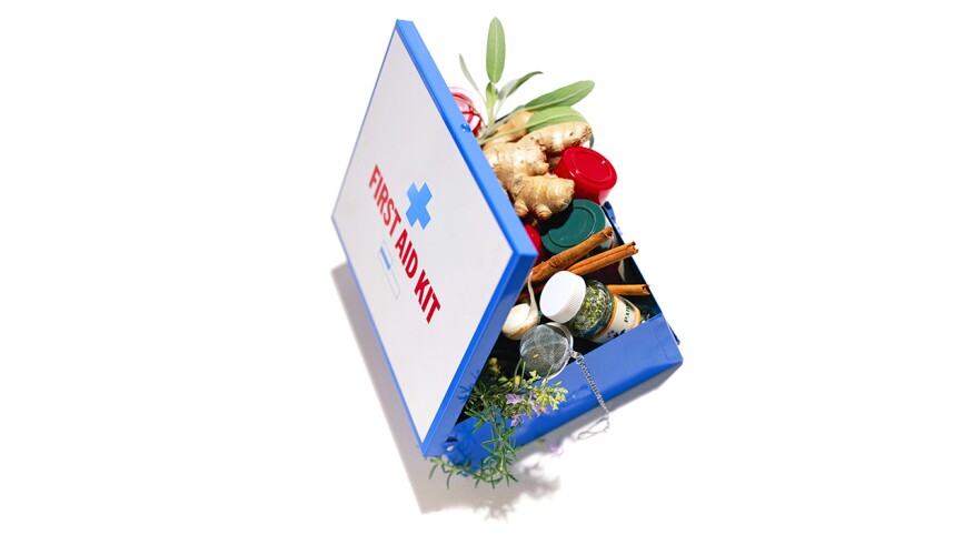 A first aid kit filled with natural remedies