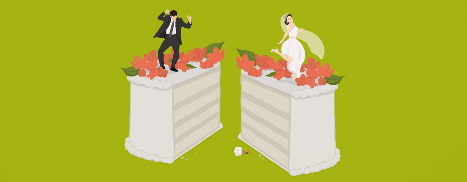 aarp, girlfriend, divorce, ceremony, illustration
