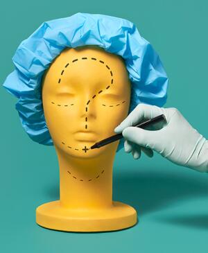 mannequin head with surgery question marks