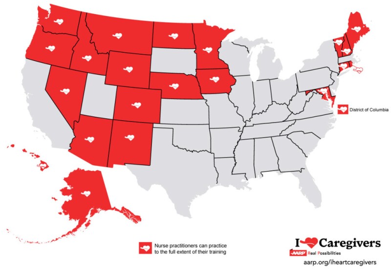 Map: States where nurse can practice to the extent of their training