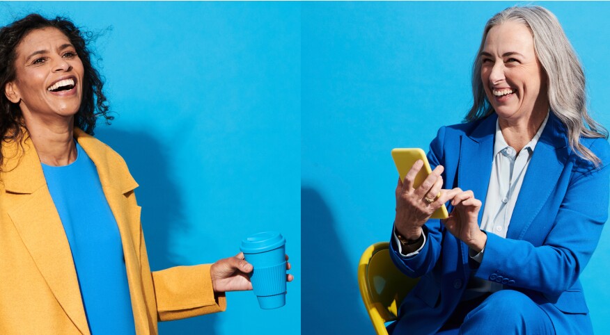 two women on blue background