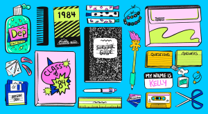 illustration of different items from high school, high school reunion