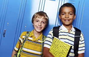 Students in front of lockers