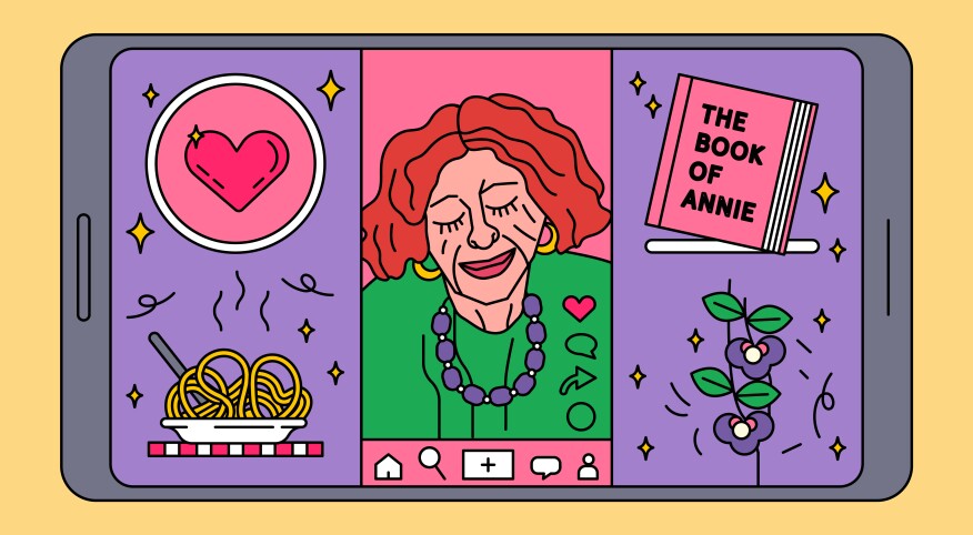 portrait illustration of woman surrounded by her favorite things