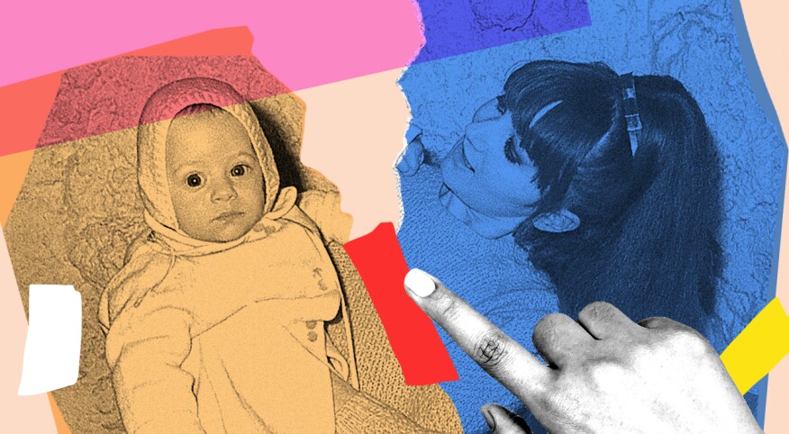 photo collage of mother and baby image ripped in two