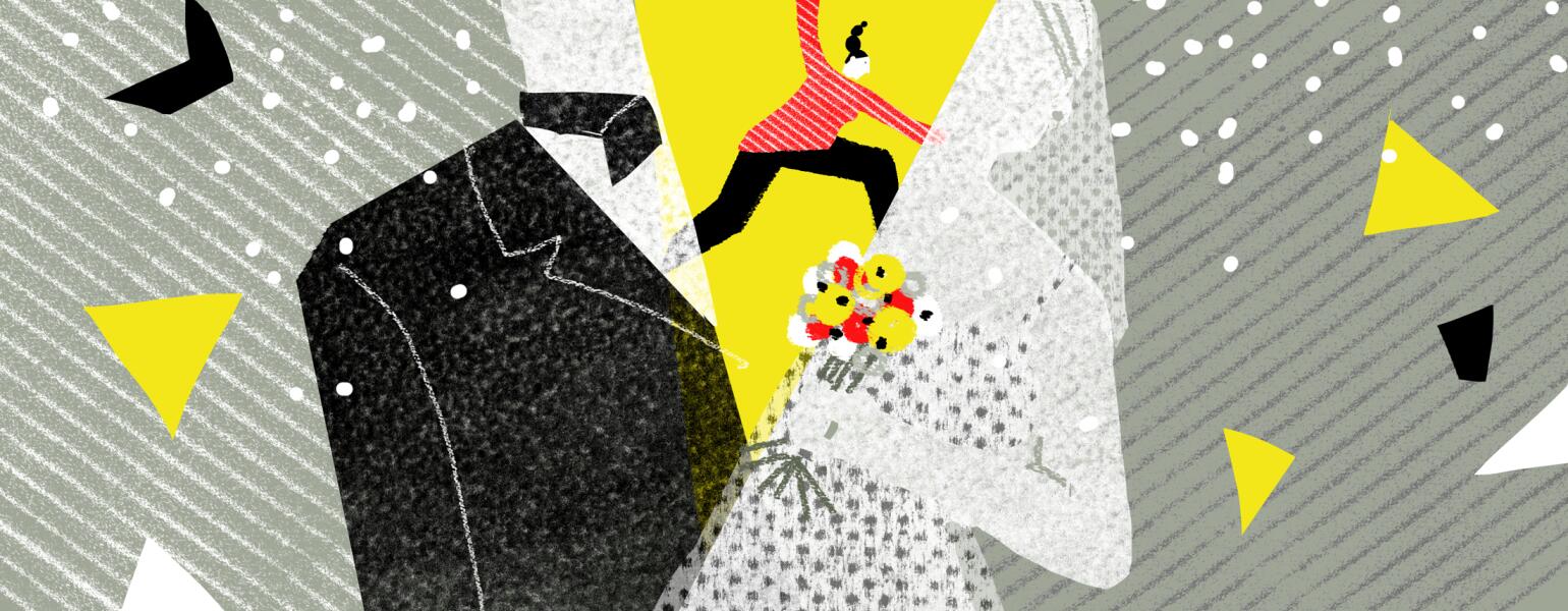 illustration of marriage photo getting split in half by other woman