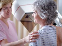 Middle Aged Woman Getting Mammogram