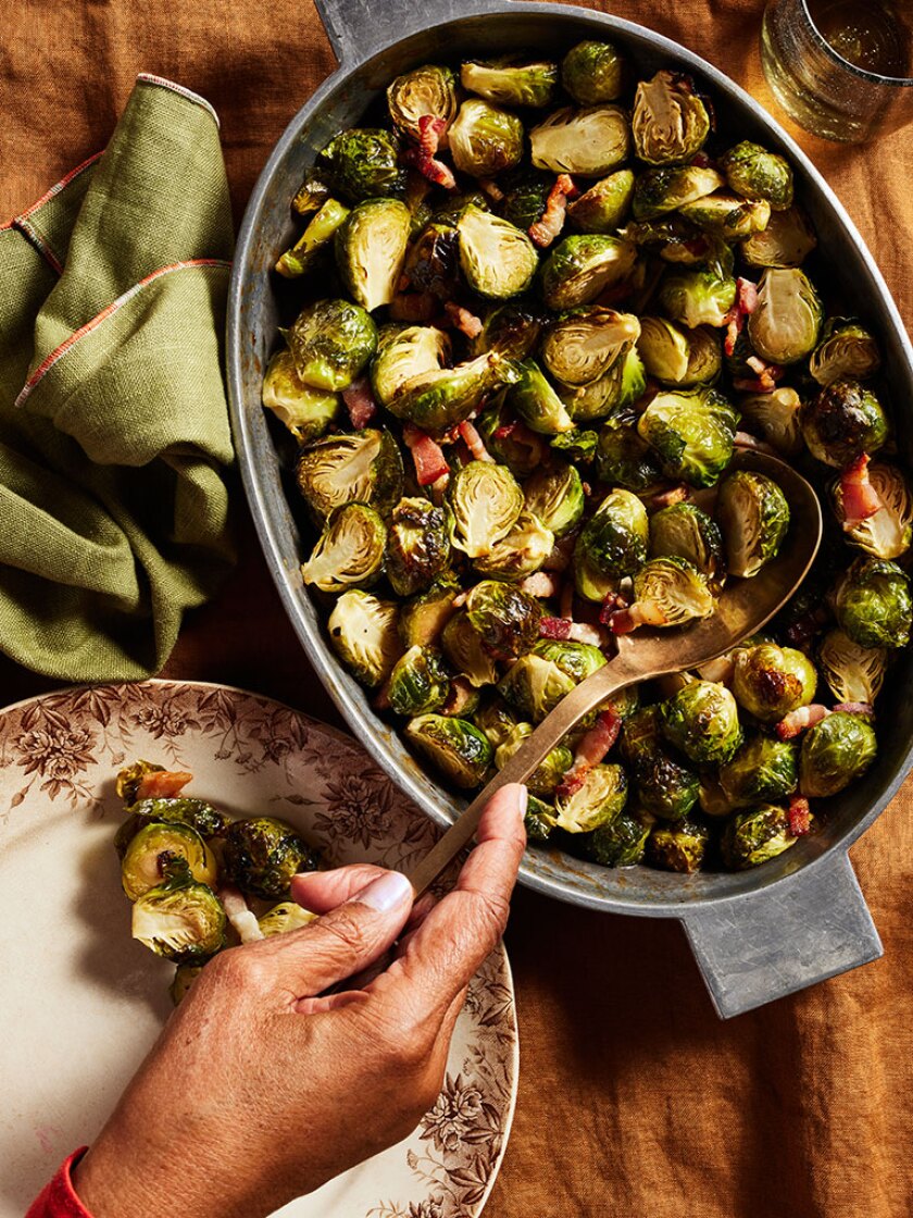 Thanksgiving side dish styled on rustic table setting