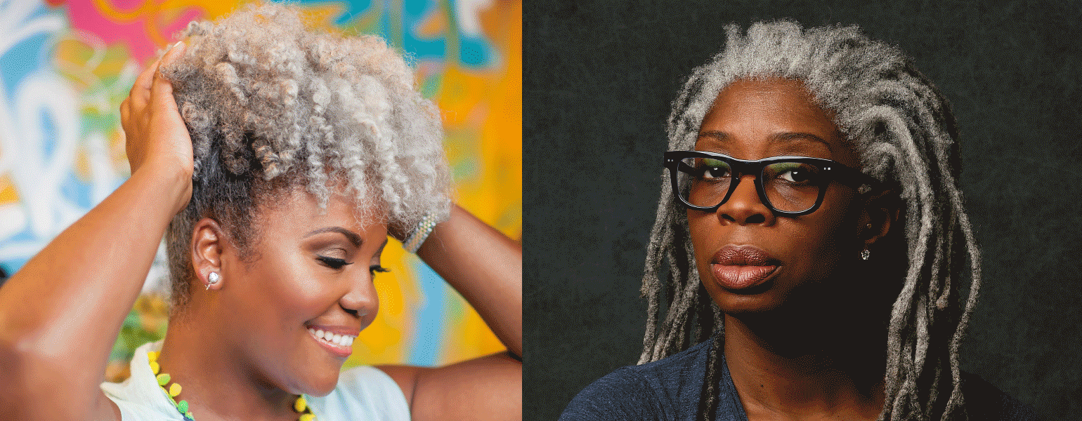An animated slideshow of women with gray hair.