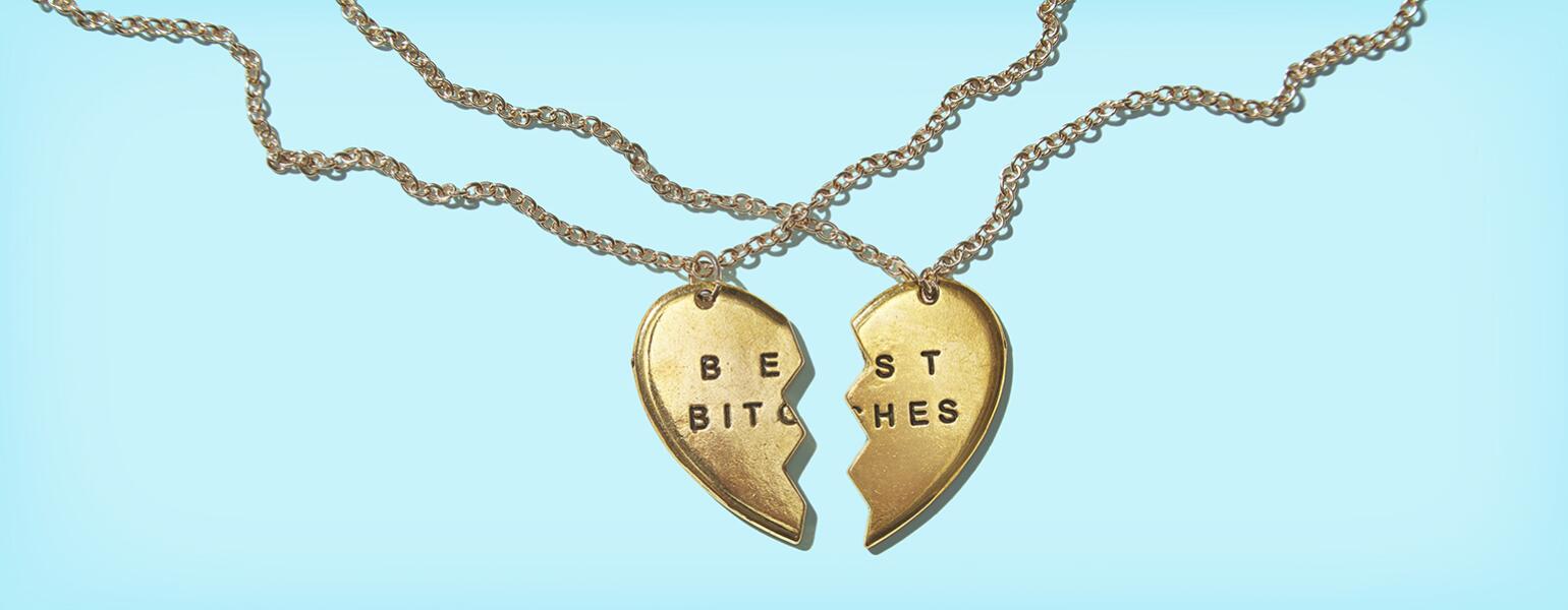 The Girlfriend, AARP, Best Friends Necklace, Best Bitches Necklace, jewelry, gold, chain, silver