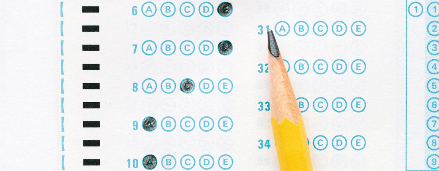Photo of scantron bubble test with answers filled in.