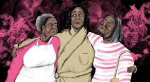 illustration of 3 female family members from different generations