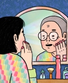 illustration of woman seeing her mother in the mirror