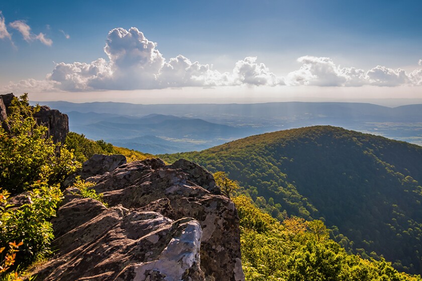 Image: Evening view from cliffs on Hawksbill Summit, in Shenandoah National Park
