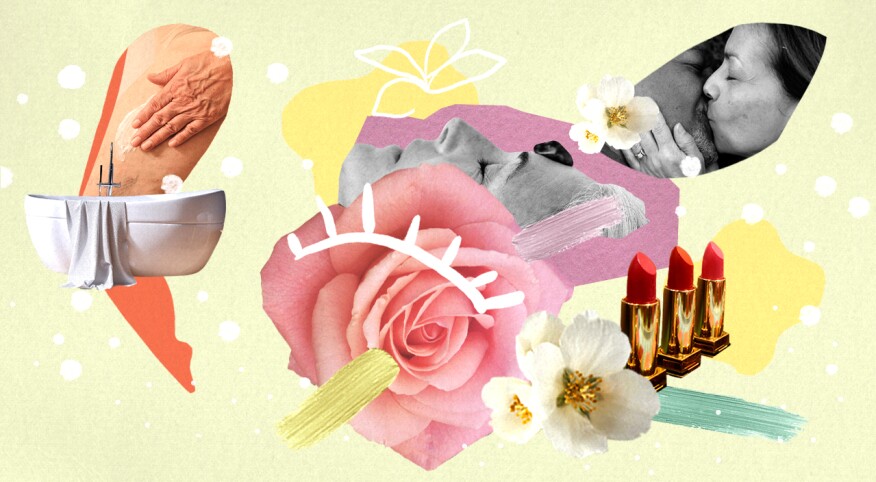 photo collage of various beauty items to combat winter blues