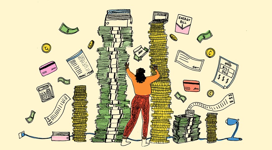 illustration of woman organizing her financial life