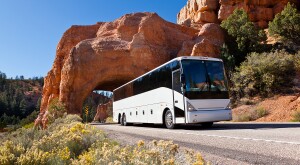 Bus driving through tunnel, Bryce Canyon USA