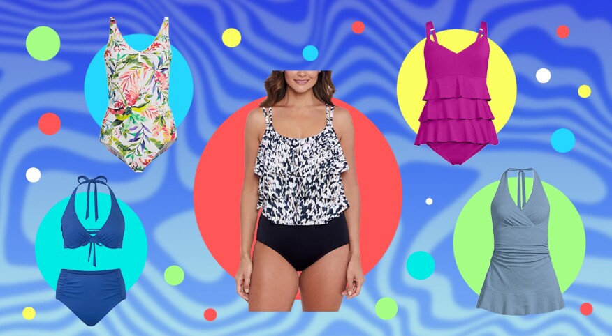 photo collage of different bathing suits for women