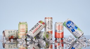A group of hard seltzer cans on ice