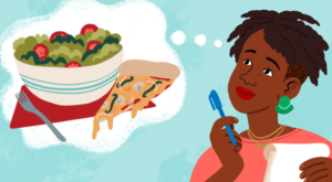 illustration_of_woman_thinking_of_food_and_tracking_her_water_intake_in_journal_by_nicole_miles_612x386.png