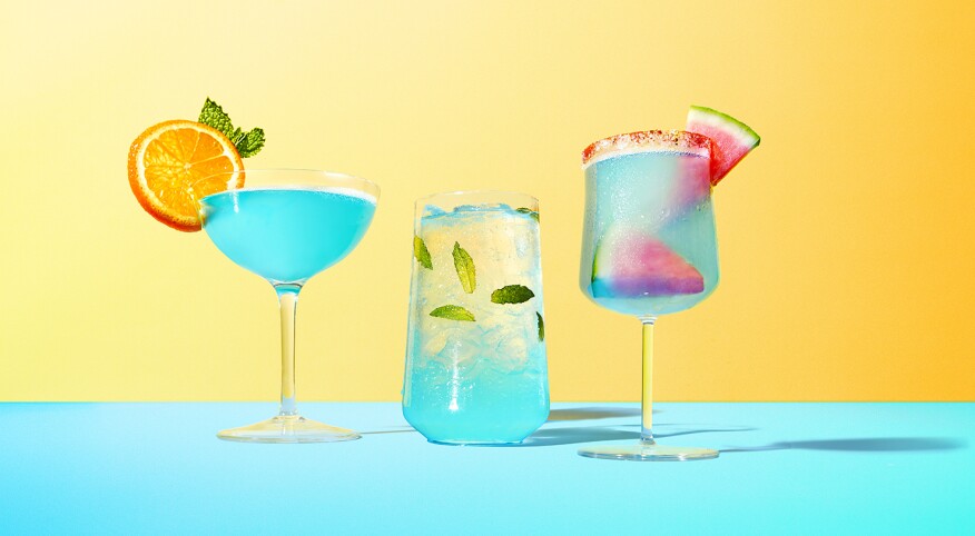 Three beautiful blue cocktails