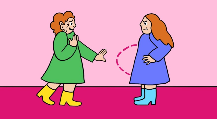 illustration of mother wishing her daughter was pregnant, nagging for grandchild