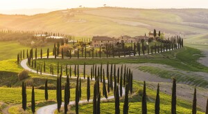 Tuscan landscape in the setting sun