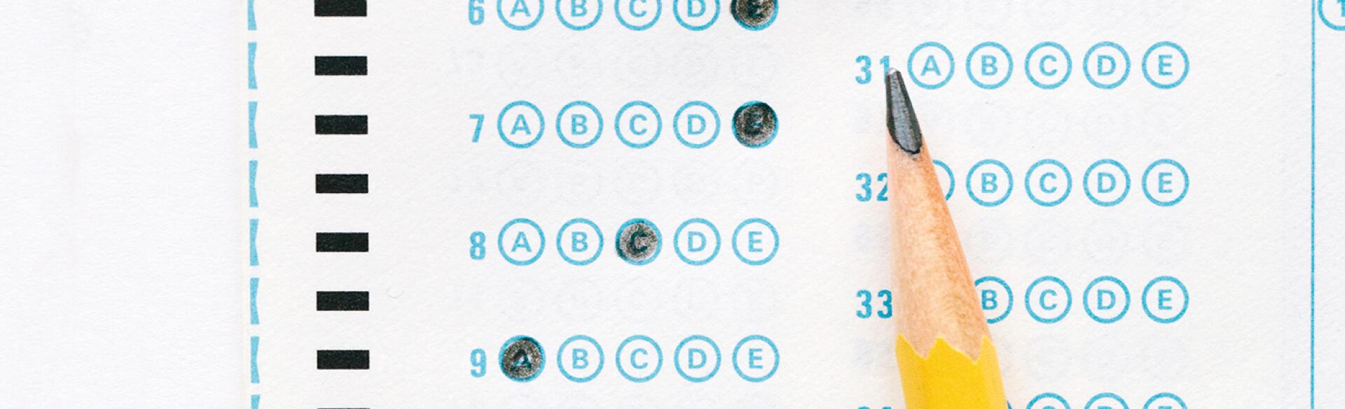 Photo of scantron bubble test with answers filled in.