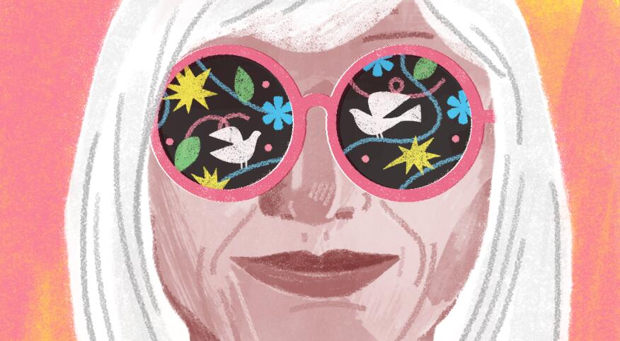 Illustration of woman with artful lenses on her sunglasses