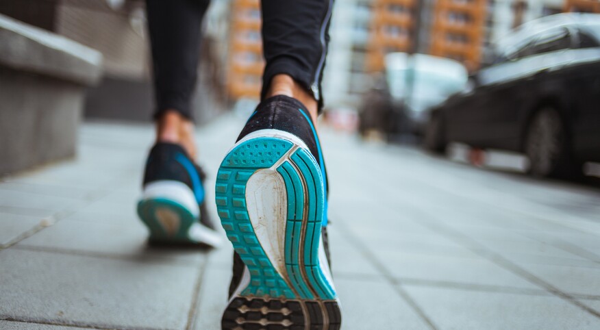 Close up shot of runner's shoes