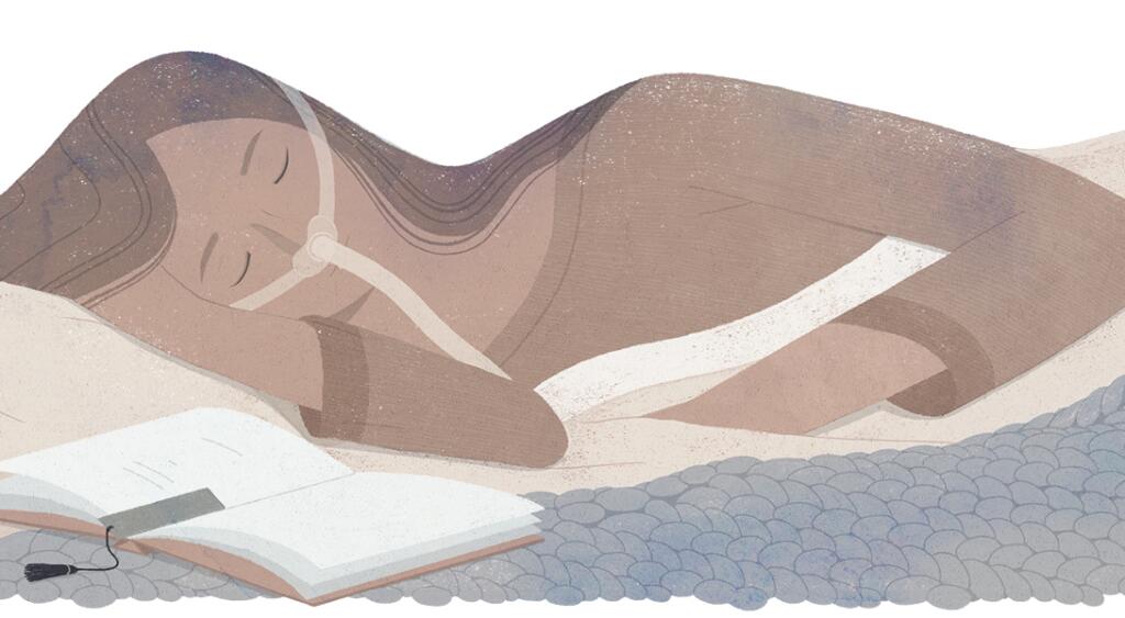 illustration of woman laying in bed with cpap machine on her nose
