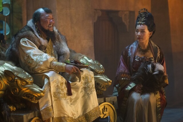 Benedict Wong (L) and Joan Chen (R) in a scene from Netflix's "Marco Polo." Photo Credit: Phil Bray for Netflix.