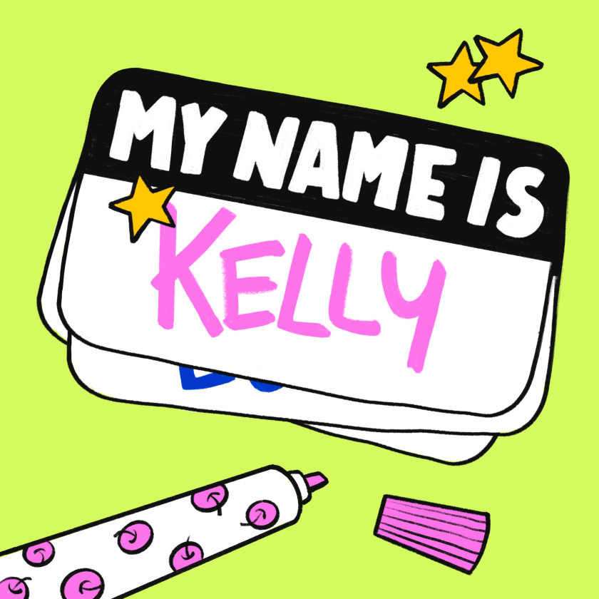 illustration of name tag with name kelly 
