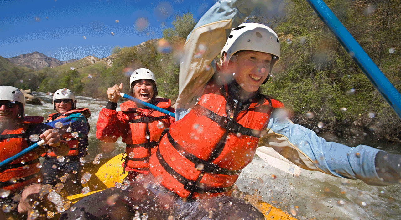 gif of images of women doing different activities, ziplining, ceramics, traveling, white water rafting