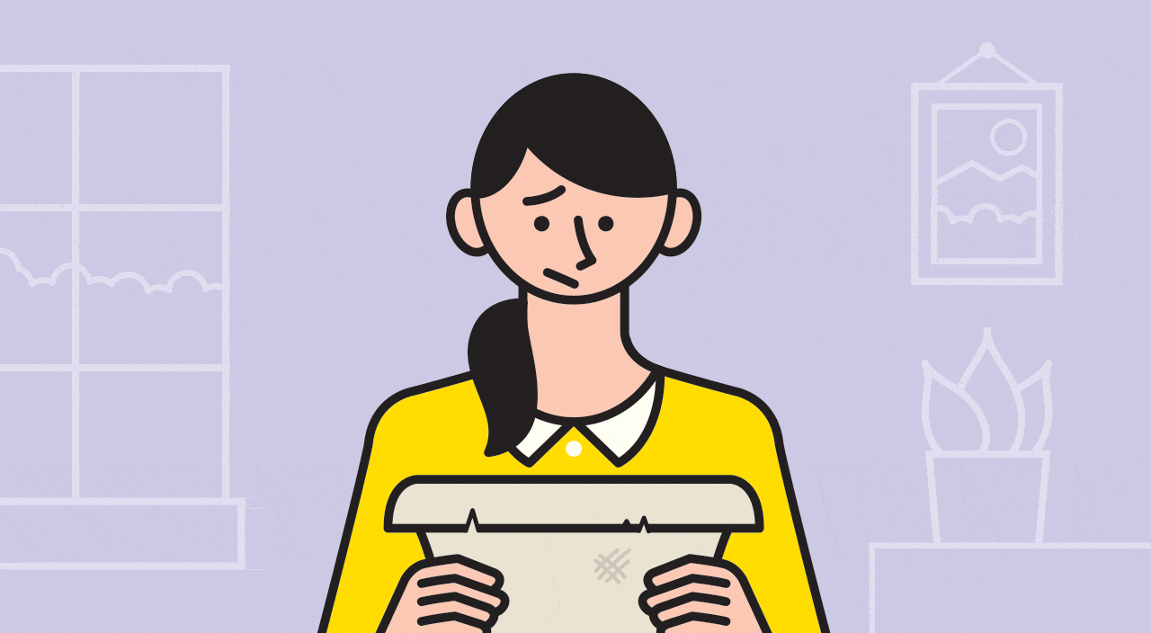Illustration of woman looking at resume and dusting it off
