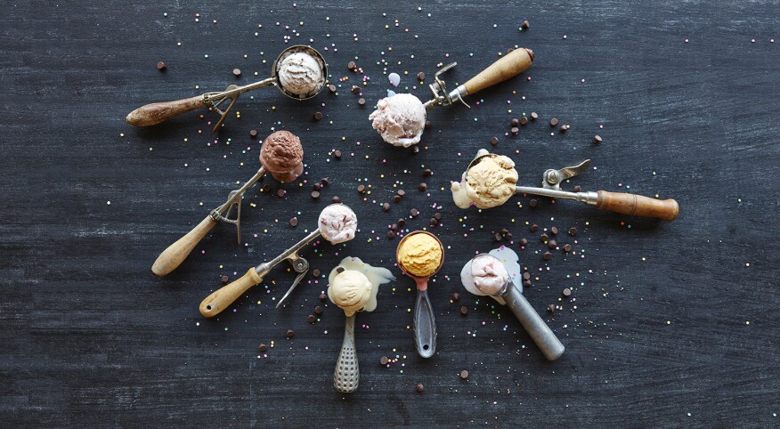 A photo of a group of ice cream scoops holding healthy ice cream.