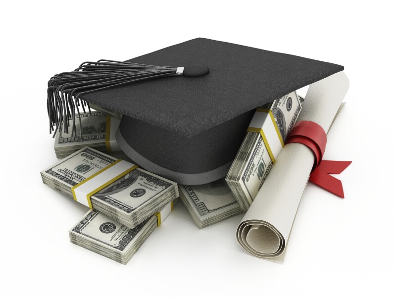 mortar board, money, diploma