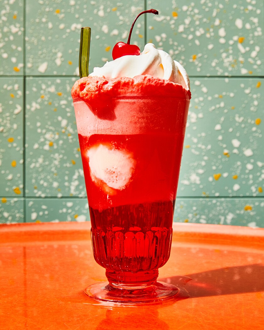 Ice cream soda with cherry syrup