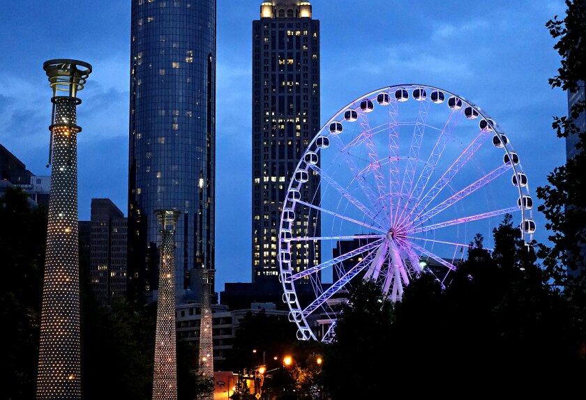 Atlanta Ferris Wheel lit up at night